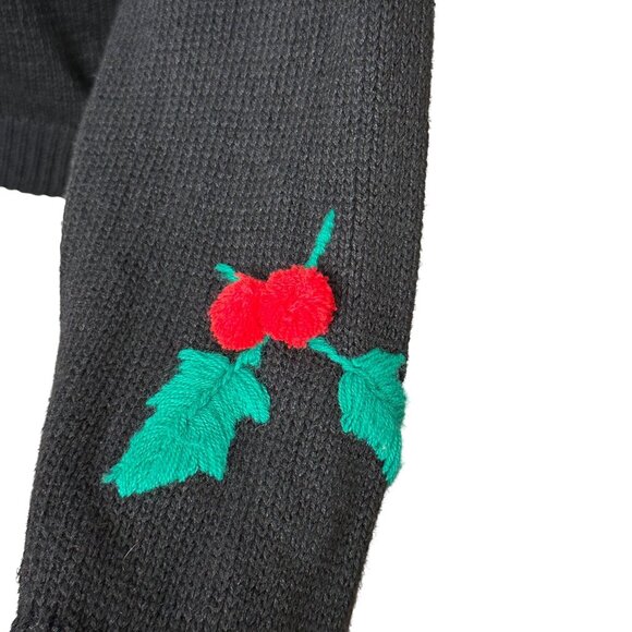 Vintage French Navy Petite Holly Embroidered Sweater Black 10/12 - Picture 3 of 10
